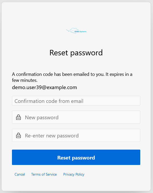 Password reset page